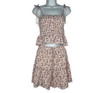 Floral Ruffle Tiered Skirt & Smocked Top Set By Paper Crane  Medium boho summer